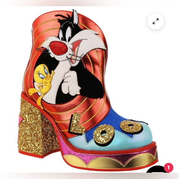 Brand New Irregular Choice Looney Tunes “That’s all Folks” platform boots 11.5 - Picture 2 of 12